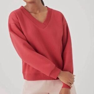 PACT Calla Courtside Organic Cotton Poly Recycled Cherry Red Boxy Sweater Small